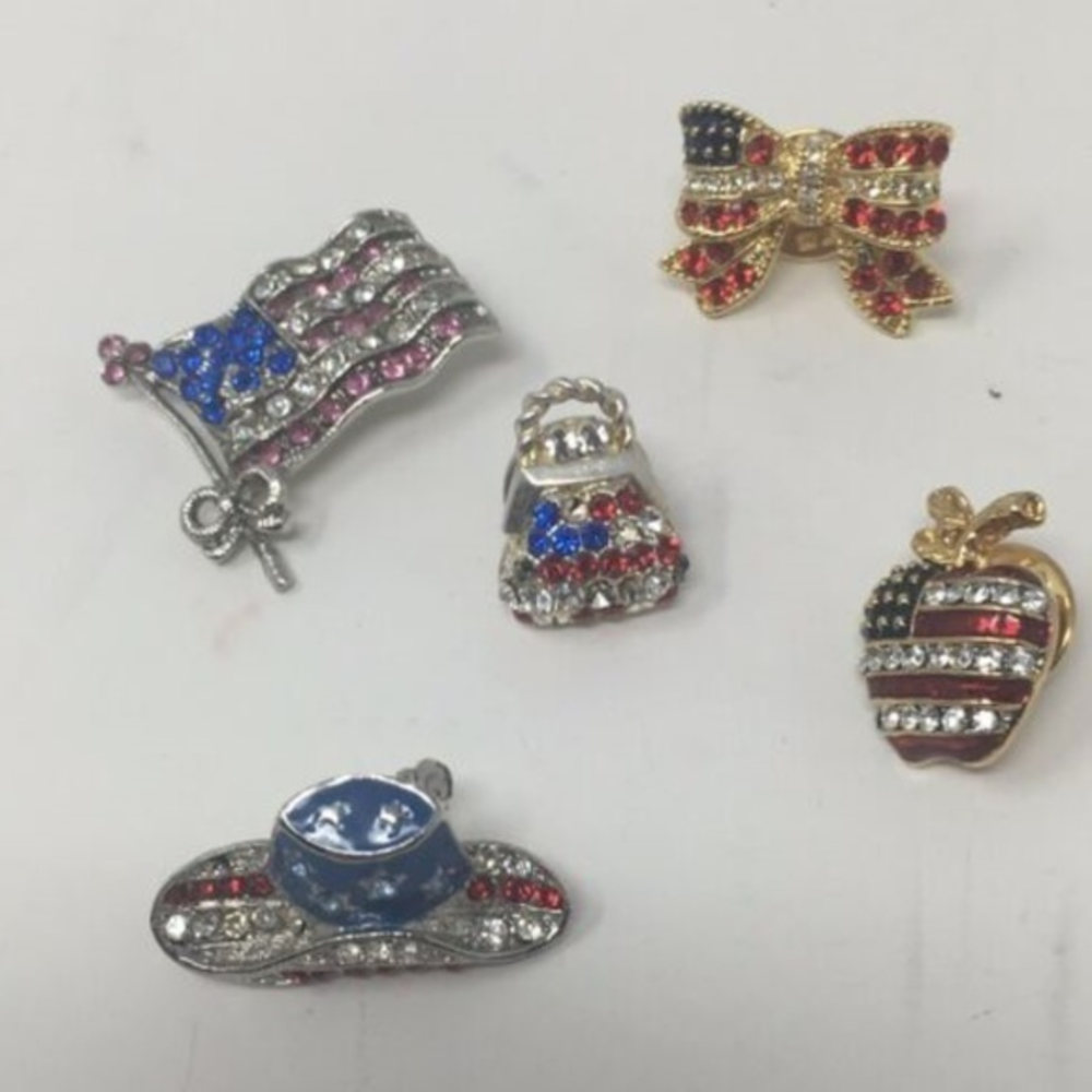 5 American Flag Red White‎ Blue Rhinestone Patriot